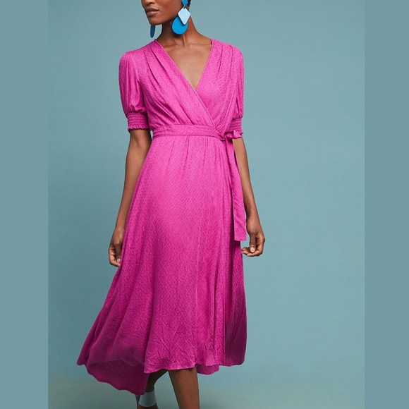 Anthropologie Dresses & Skirts - MAEVE Breanna Wrap Hot Pink Short Sleeved Dress